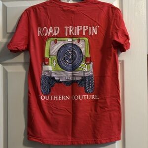 Southern couture road trippin jeep tshirt size small pinkish red
